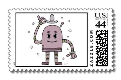 good day robot postage stamp design on zazzle.com