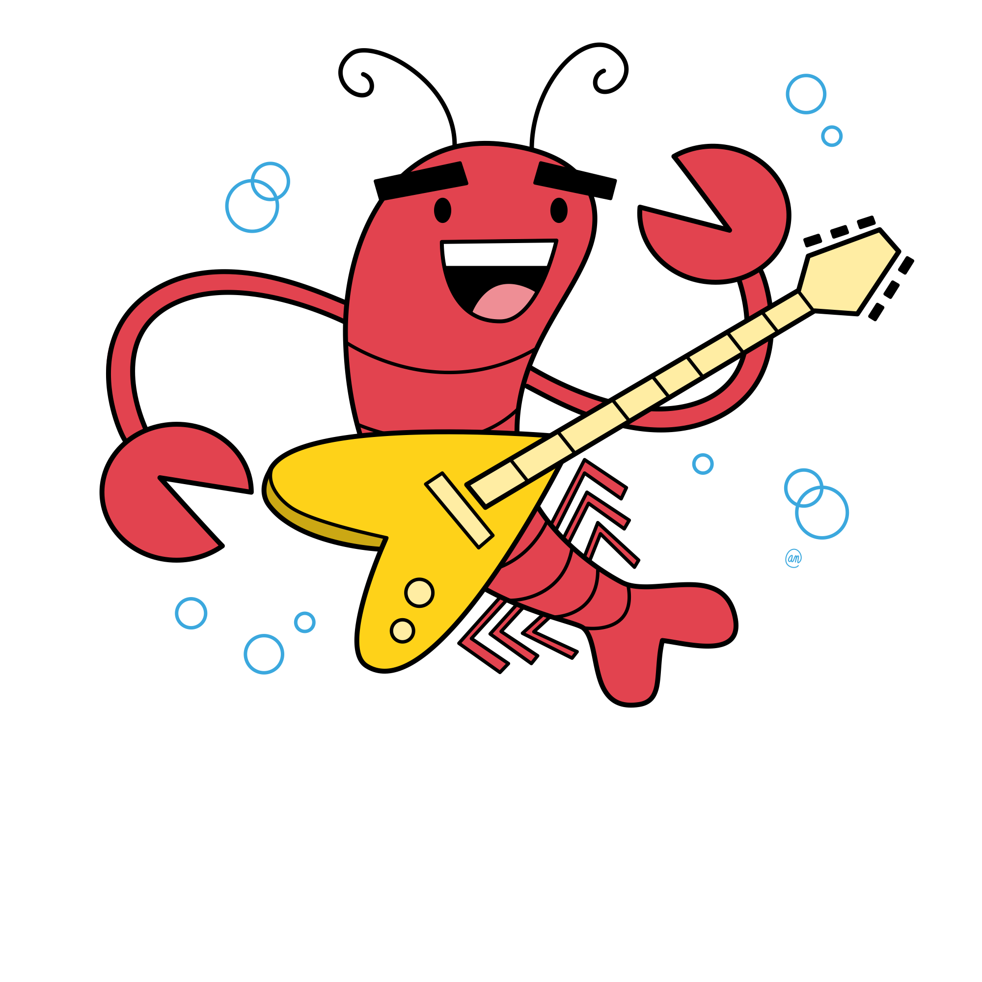 Image of a lobster with a guitar 