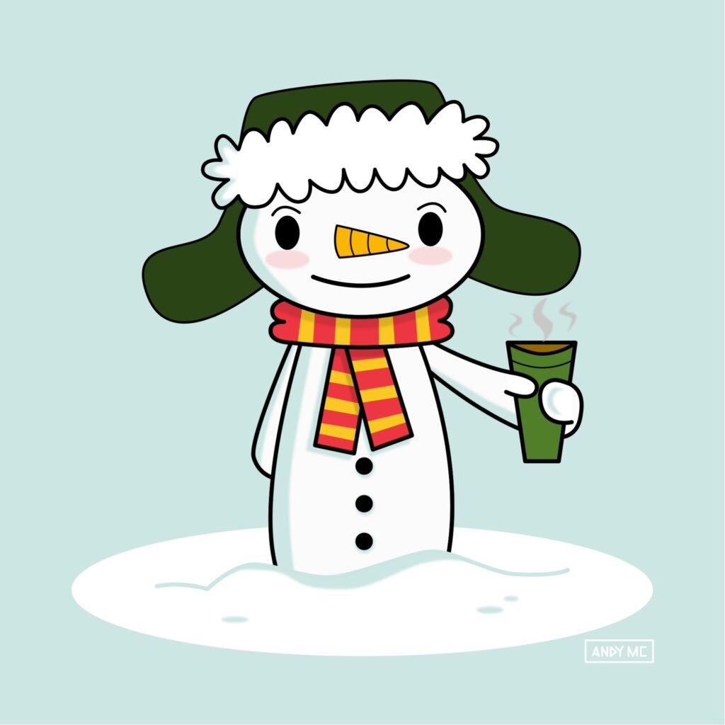 Happy Snowman with coffee