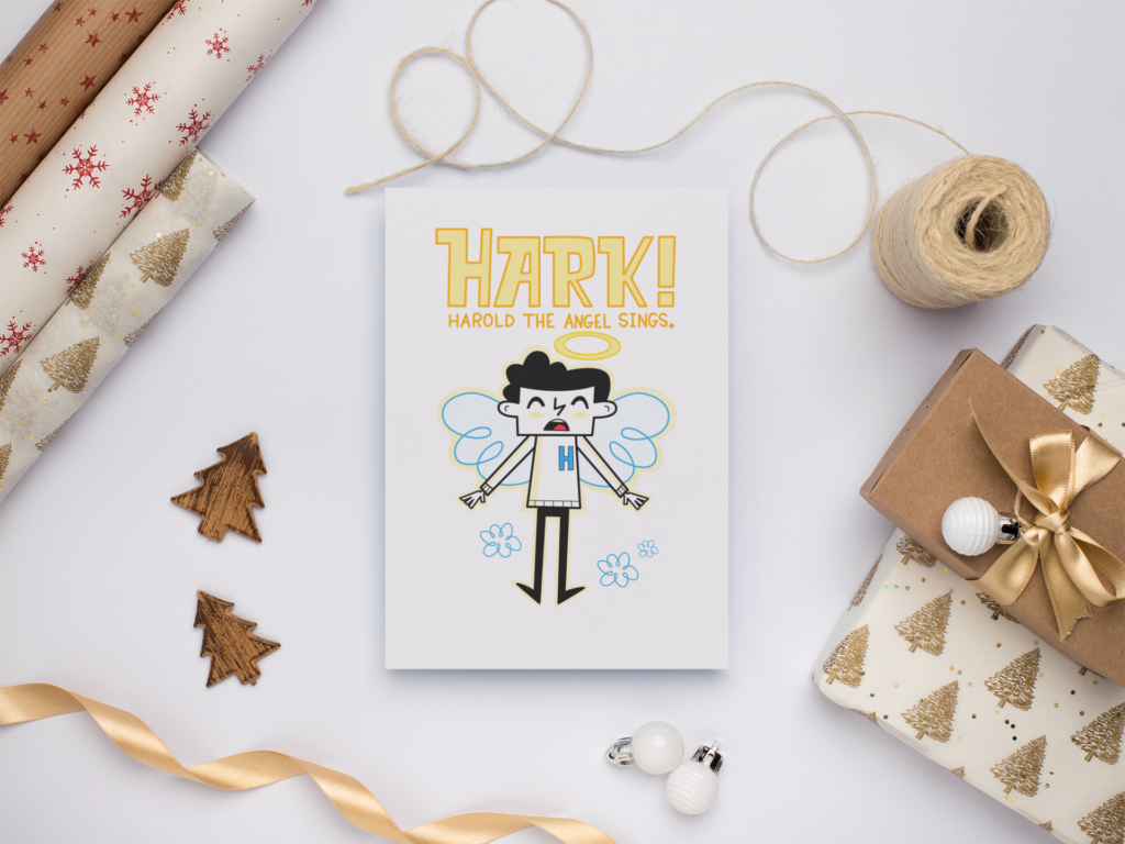 Hark! Harold the angel sings greeting card.