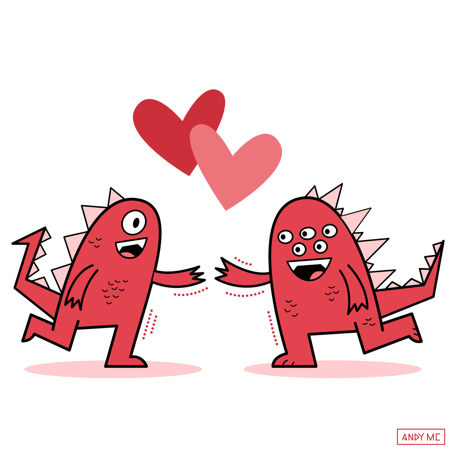 an illustration of cute monsters celebrating Valentine's Day