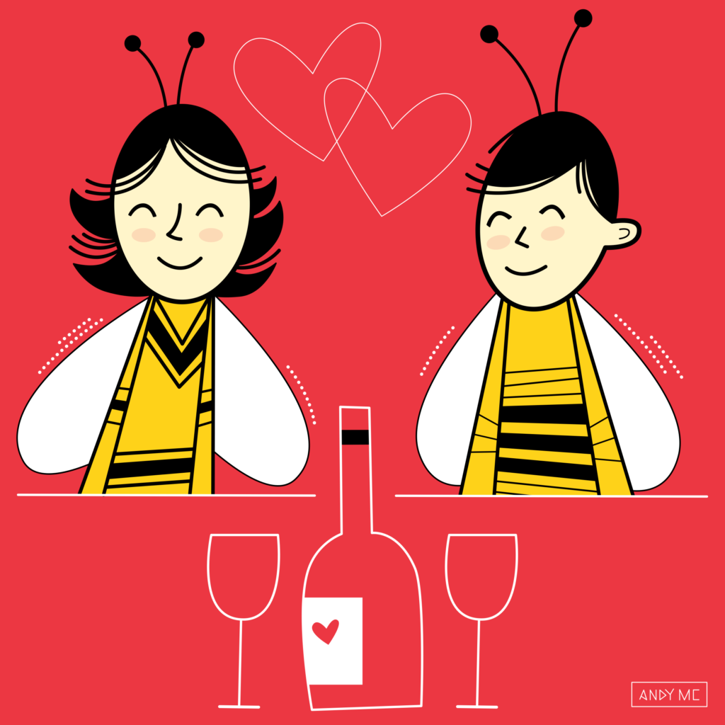 an illustration of a cute honey bee couple