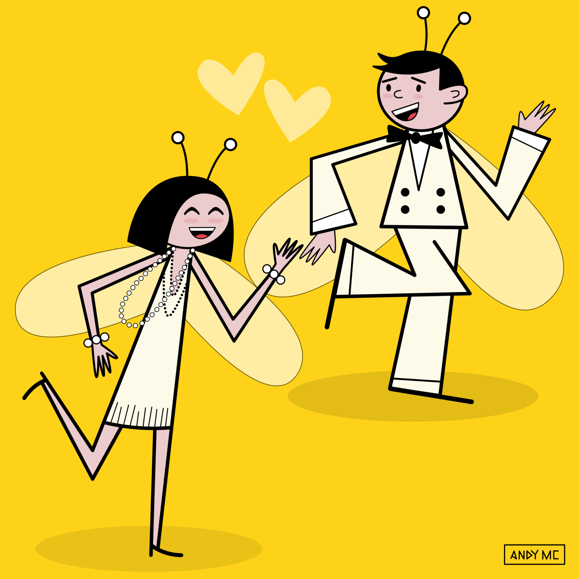 an illustration of a jitter bug couple dancing