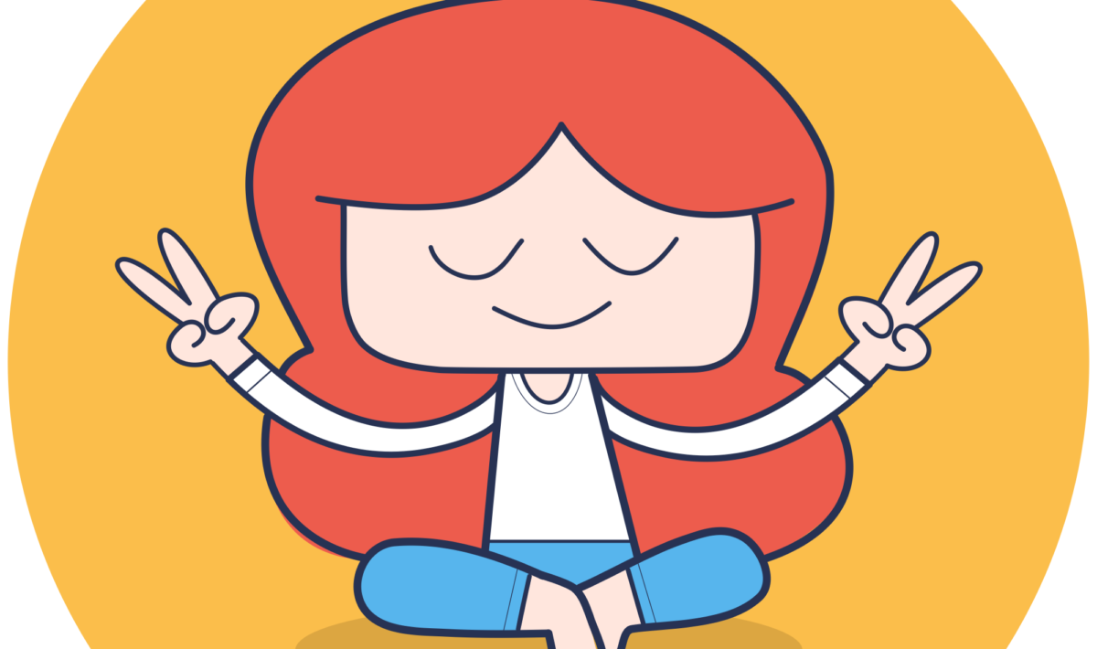 an illustration of a red-haired lady sitting in a yoga pose